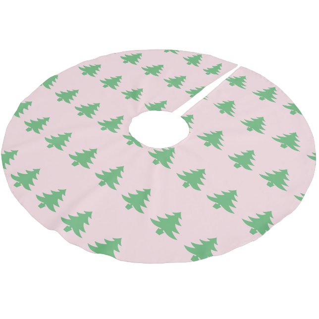 Whimsical Pale Pink and Green Christmas Trees Brushed Polyester Tree Skirt (Angled)
