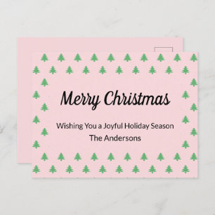 Whimsical Pale Pink and Green Christmas Trees Holiday Postcard