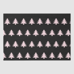 Whimsical Pale Pink Christmas Trees on Black Tissue Paper