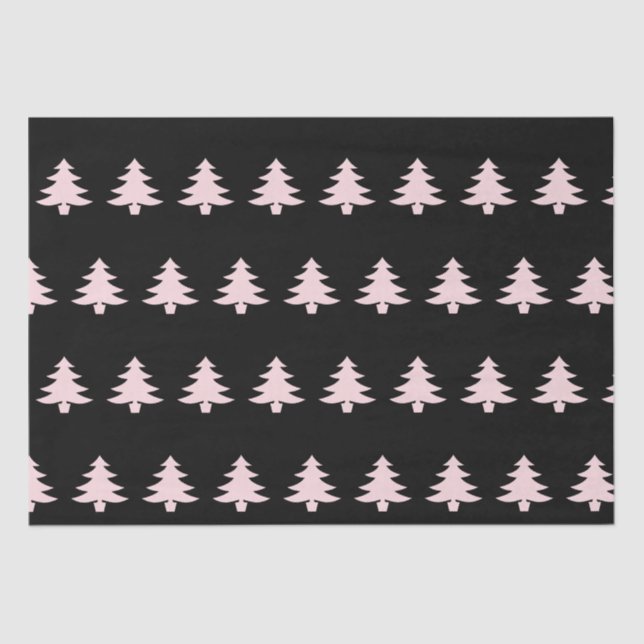 Whimsical Pale Pink Christmas Trees on Black Tissue Paper (Front)