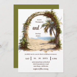 Whimsical Palm Tree Tropical Boho Beach Wedding Invitation