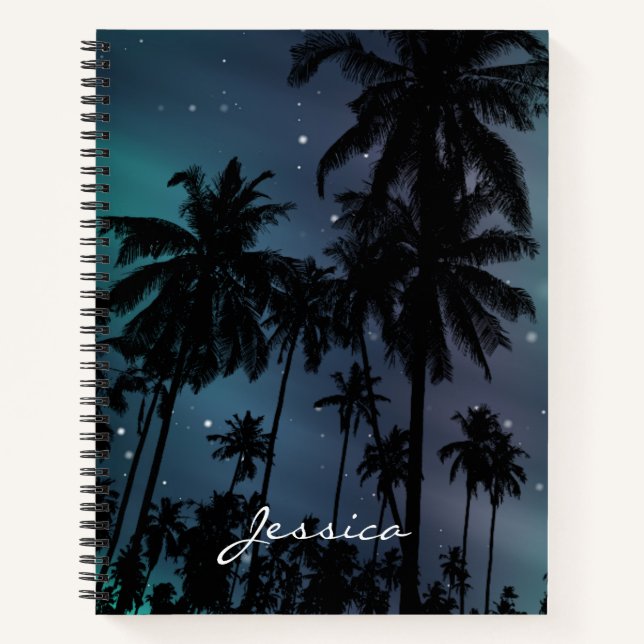 Whimsical Palm Trees Starry Night Sky Personalised Notebook (Front)