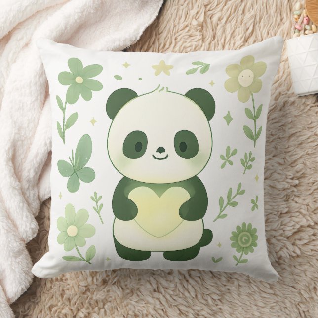 Whimsical Panda Heart Throw Pillow (Blanket)