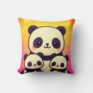 Whimsical Panda Trio in Gradient Dreamscape Cushion