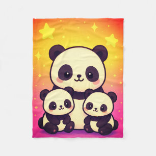 Whimsical Panda Trio in Gradient Dreamscape Fleece Blanket