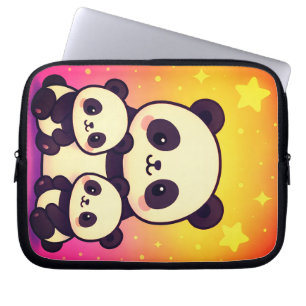 Whimsical Panda Trio in Gradient Dreamscape Laptop Sleeve
