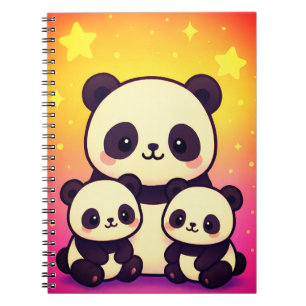Whimsical Panda Trio in Gradient Dreamscape Notebook