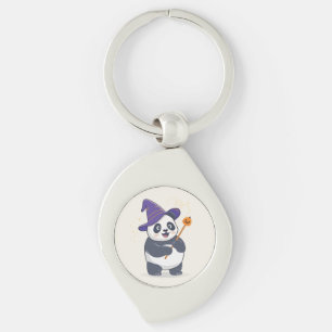 Whimsical Panda Wizard with Magic Hat Key Ring