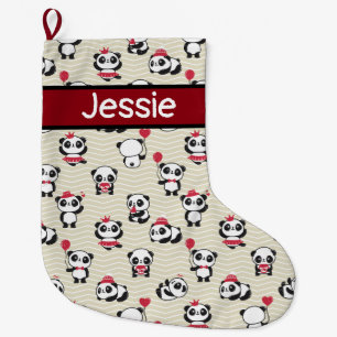 Whimsical Pandas Customisable Large Christmas Stocking