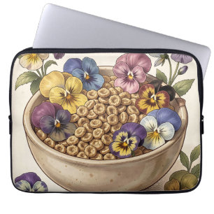 Whimsical Pansy Flower Cereal Bowl Laptop Sleeve