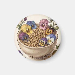 Whimsical Pansy Flower Cereal Bowl Magnet