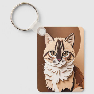 Whimsical Paper-Cut Cat Portrait Keychain