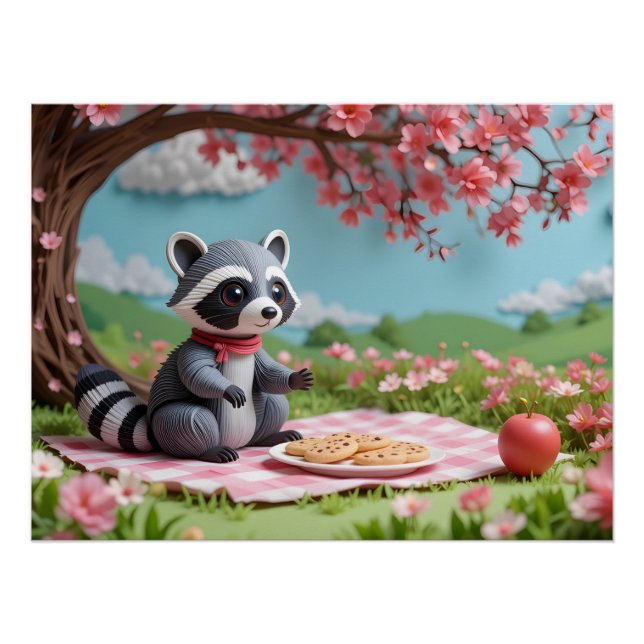Whimsical Paper Raccoon Poster (Front)