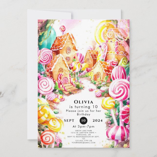 Whimsical Paradise Candyland Birthday Invitation (Front)