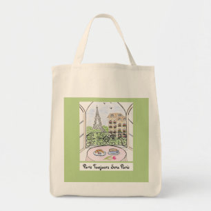 Whimsical Paris and Eiffel Tower ALWAYS PARIS Tote Bag