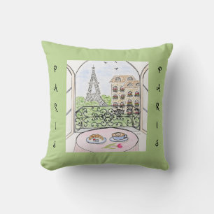 Whimsical Paris and Eiffel Tower  Cushion