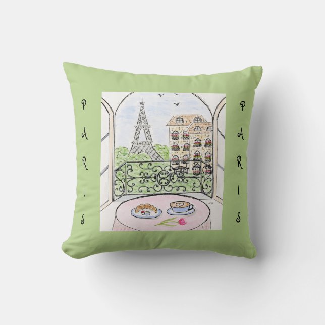 Whimsical Paris and Eiffel Tower  Cushion (Front)