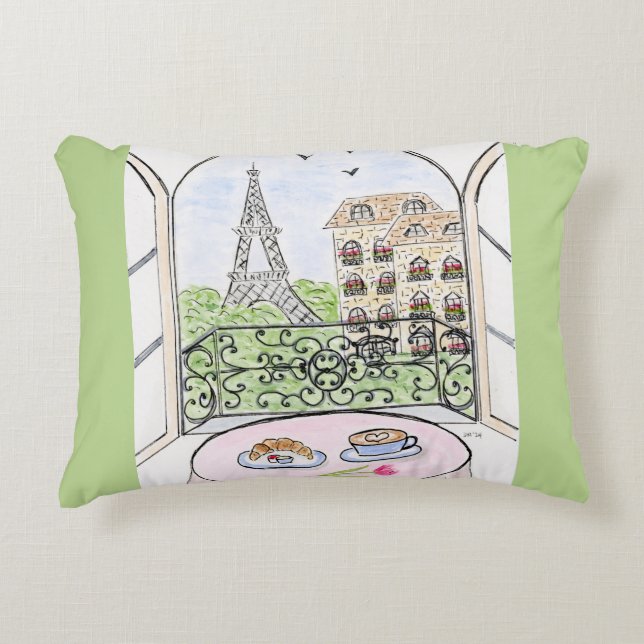 Whimsical Paris and Eiffel Tower  Decorative Cushion (Front)
