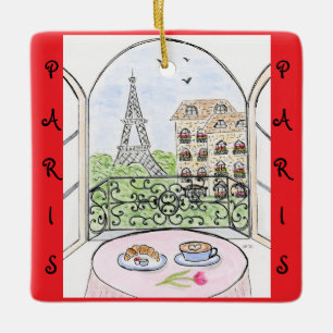 Whimsical Paris and Eiffel Tower French Ceramic Ornament