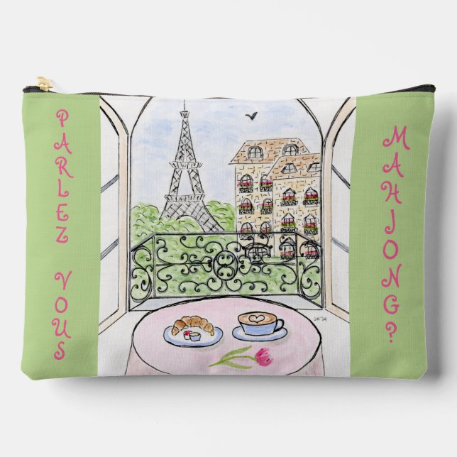 Whimsical Paris and Eiffel Tower MAHJONG Accessory Pouch (Front)