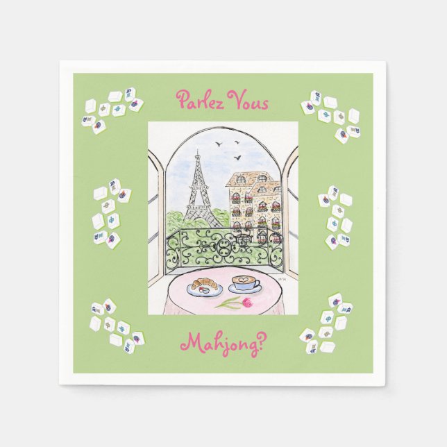 Whimsical Paris and Eiffel Tower Parley MAHJONG Napkin (Front)