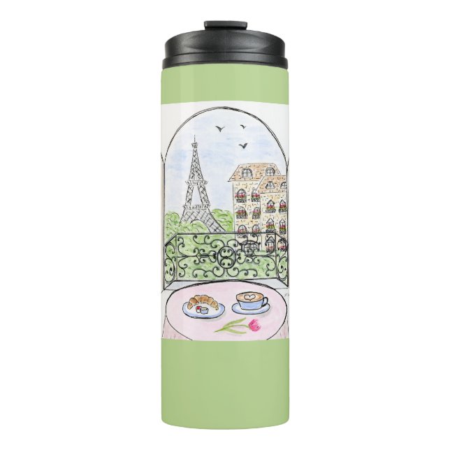 Whimsical Paris and Eiffel Tower Parley MAHJONG Thermal Tumbler (Front)
