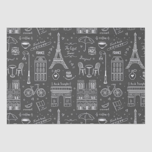 Whimsical Paris Doodles Pattern  Tissue Paper (Front)