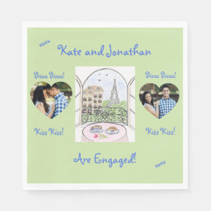 Whimsical Paris Eiffel Tower Bisou Kiss PHOTO Napkin