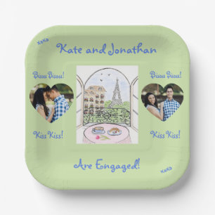 Whimsical Paris Eiffel Tower Bisou Kiss PHOTO Paper Plate