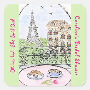 Whimsical Paris Eiffel Tower BRIDAL SHOWER Square Sticker