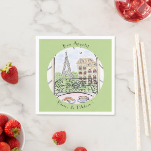 Whimsical Paris Eiffel Tower I Adore You! Bon Napkin