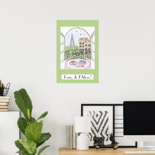 Whimsical Paris Eiffel Tower PARIS JE T'ADORE Poster