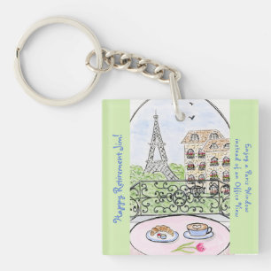 Whimsical Paris Eiffel Tower RETIREMENT Key Ring
