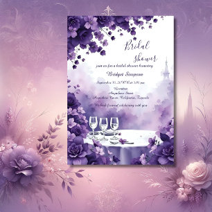 Whimsical paris & Purple Floral bridal shower Invitation