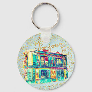 Whimsical Paris Street Scene – Colourful Watercolo Key Ring