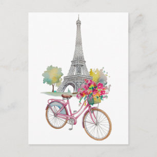 Whimsical Paris Summer Travel Eiffel Tower Floral  Holiday Postcard
