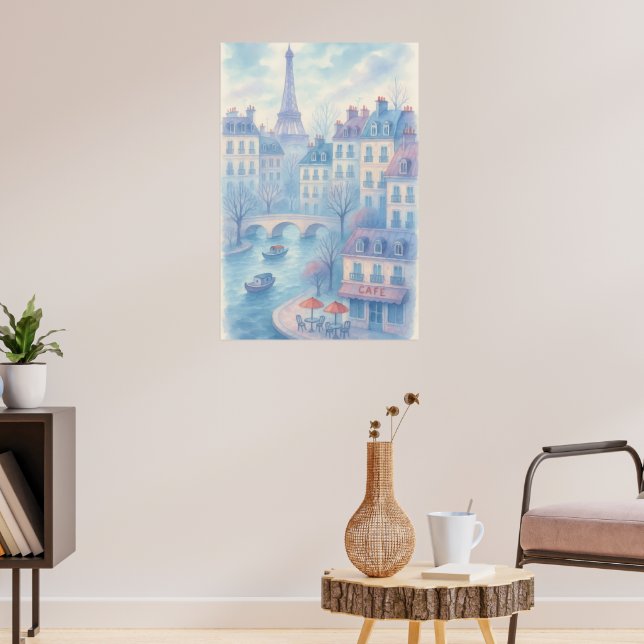 Whimsical Paris Watercolor Cityscape Poster (Living Room 3)