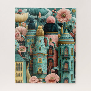 Whimsical Pastel AI Art with Cosy Knitted Village Jigsaw Puzzle