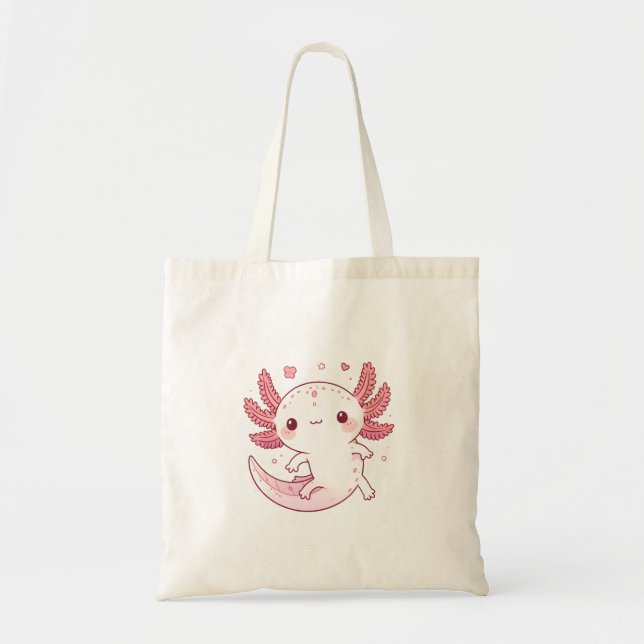 Whimsical Pastel Axolotl – Kawaii Cute Art Tote Bag (Front)