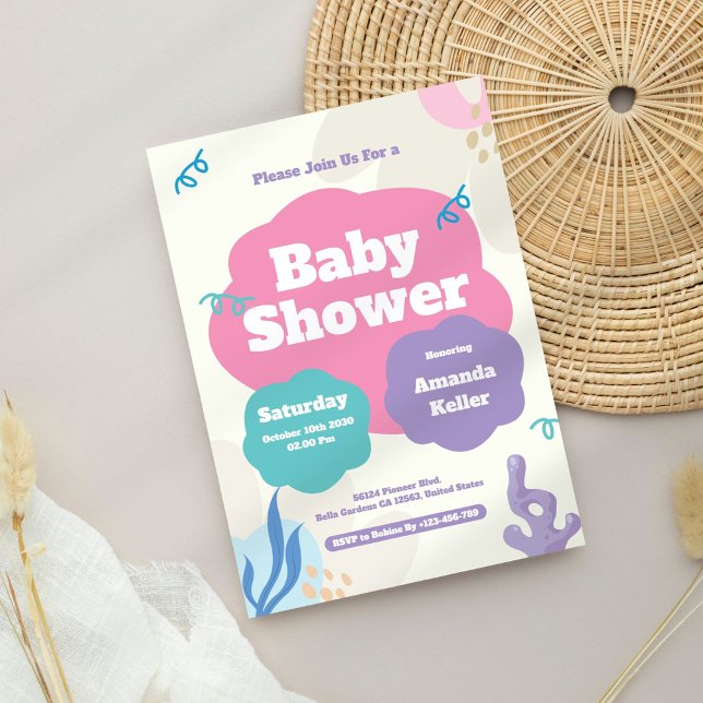Whimsical Pastel Baby Shower Invitation (Creator Uploaded)