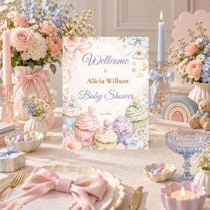 Whimsical Pastel Baby Shower Pedestal Sign