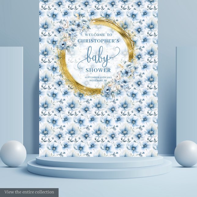 Whimsical Pastel Blue Gold Baby Shower Backdrop Tapestry (Whimsical Pastel Blue Gold Baby Shower Backdrop

)