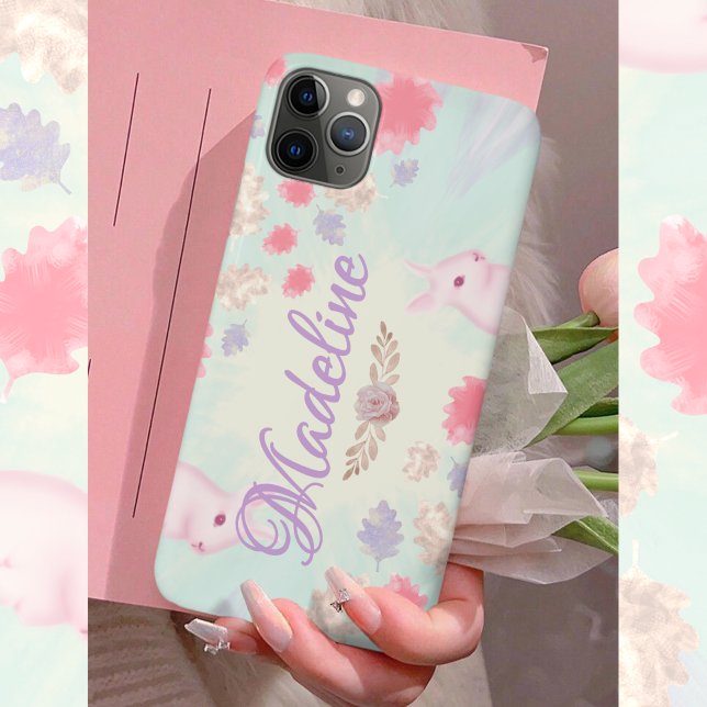 Whimsical Pastel Bunny Colourful Leaf Pattern Case-Mate iPhone Case (Creator Uploaded)