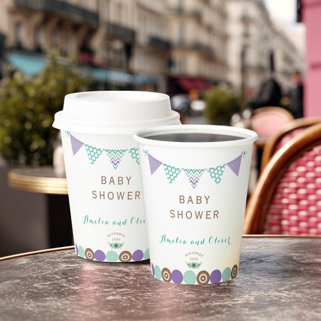 Whimsical Pastel Bunting Baby Shower Paper Cups (Creator Uploaded)