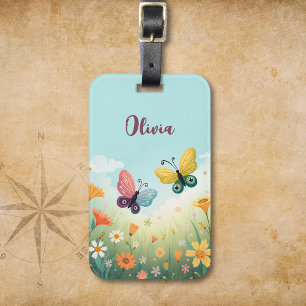 Whimsical Pastel Butterfly Garden Luggage Tag