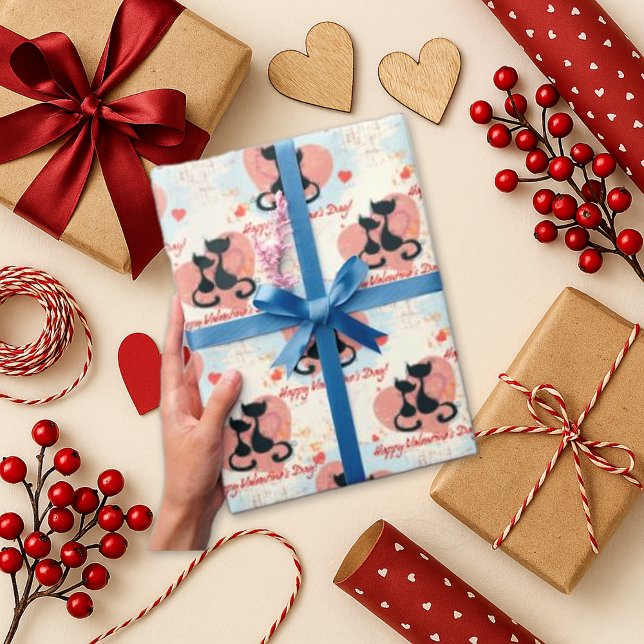 Whimsical Pastel Cat Valentine Wrapping Paper (Creator Uploaded)