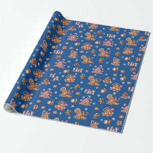 Whimsical Pastel Christmas Ginger Bread patterned Wrapping Paper