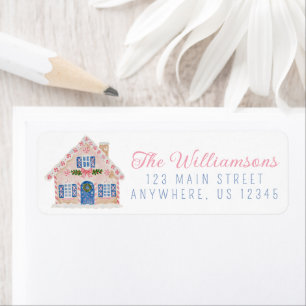 Whimsical Pastel Christmas Gingerbread House Return Address Label