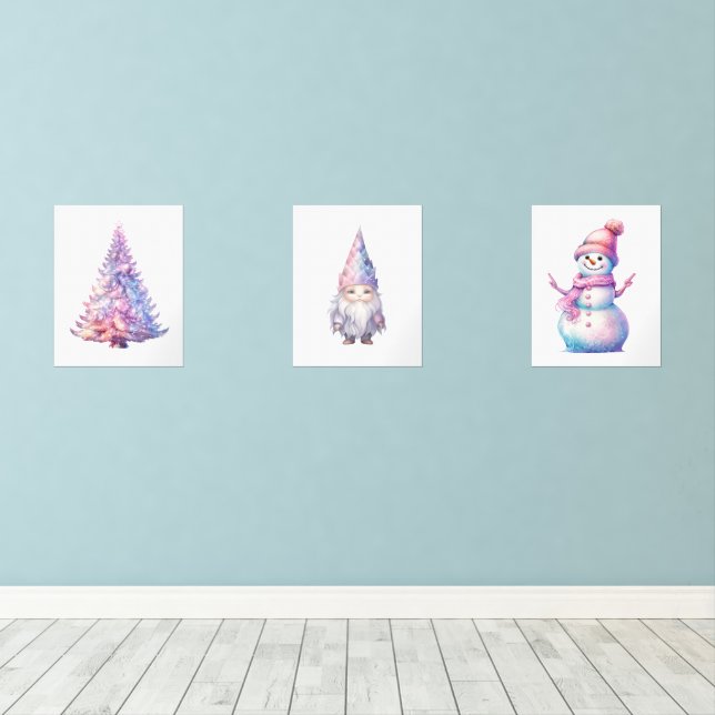Whimsical Pastel Christmas Print Set (Wood Floor)