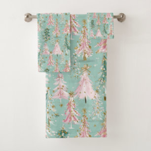 Whimsical Pastel Christmas Tree Pattern Bath Towel Set